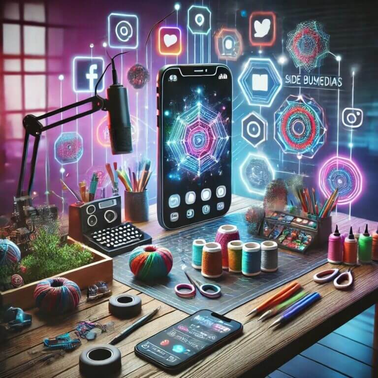 スマホ、マイク、撮影機材が映った写真。サイドビジネスに必要なツールが揃っているイメージ。