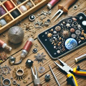ハンドメイドアクセサリーを丁寧に制作し撮影する様子