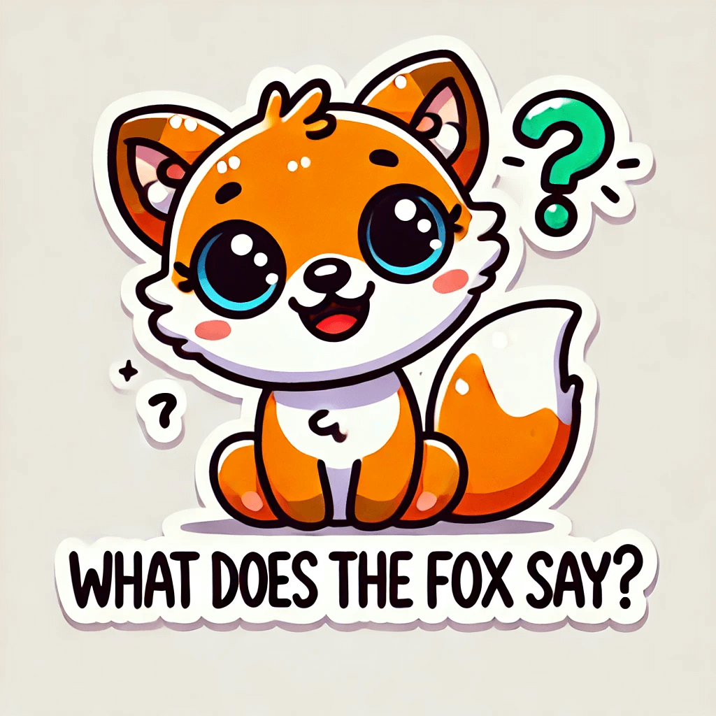キツネが遊び心を見せるような姿と頭上のクエスチョンマークを描いたイラスト