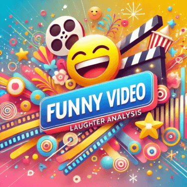 楽しいデザインと明るい背景で、おもしろい動画のテーマを伝えるイメージ。