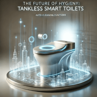 Futuristic tankless smart toilet with UV sterilization and auto-cleaning functions, featuring a sleek and innovative design for advanced hygiene solutions.